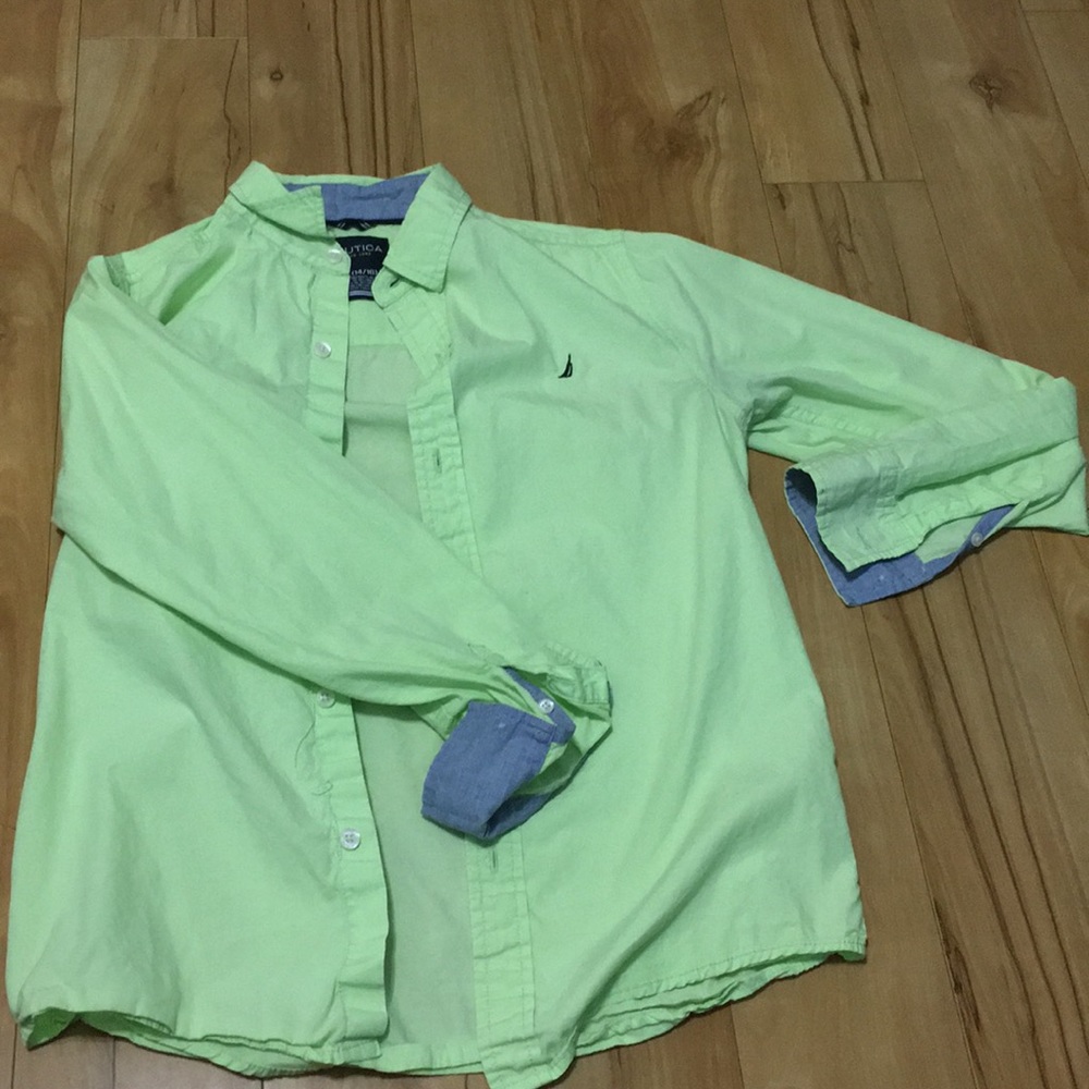 Green button up shirt